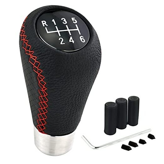  6 Speed Manual Shifter Knob PU Gear Shift Handle Leather Car Shifting Red