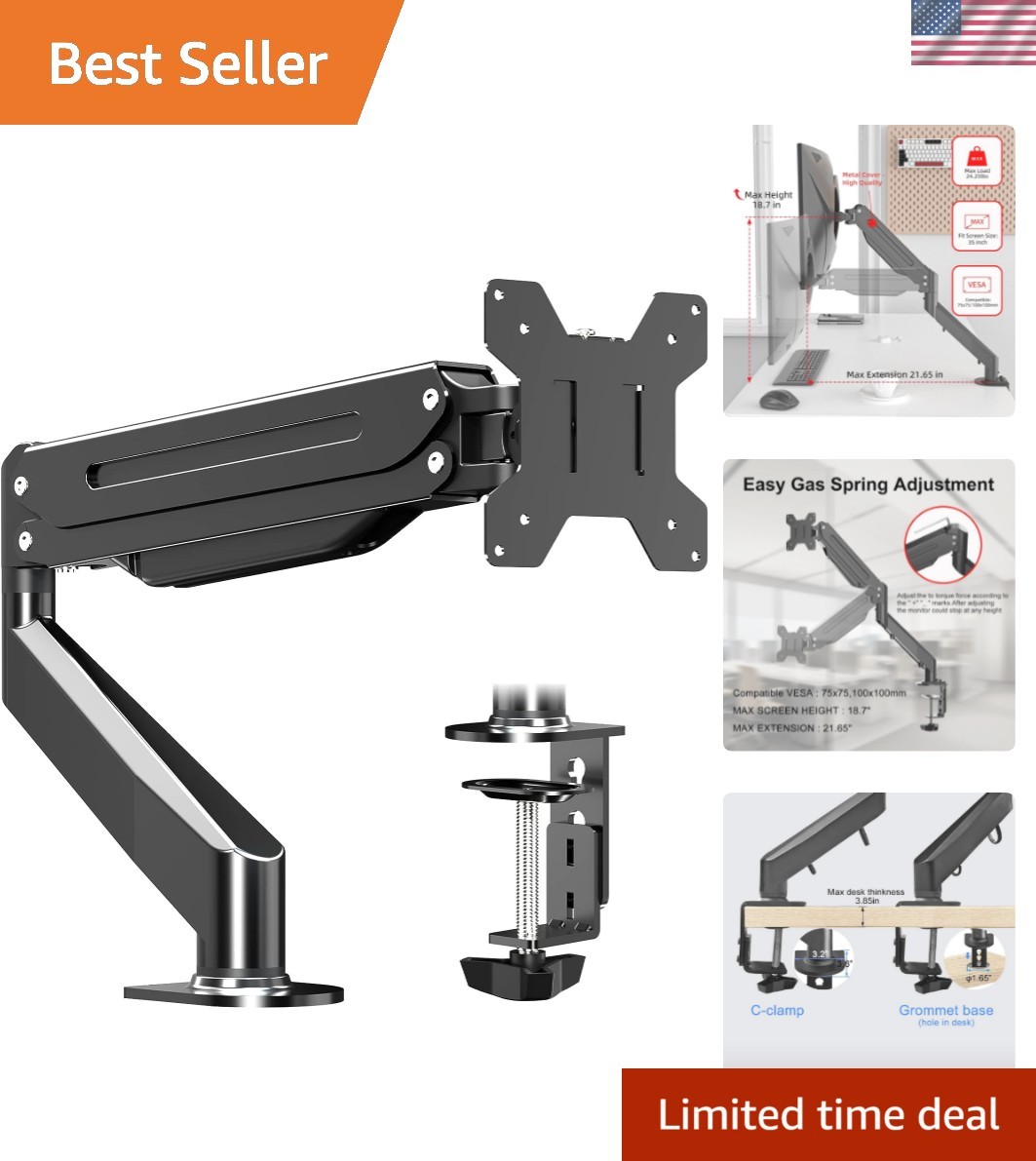 Elegant Gas Spring Monitor Arm - Adjustable Desk Mount for 17-35 Inch Displays