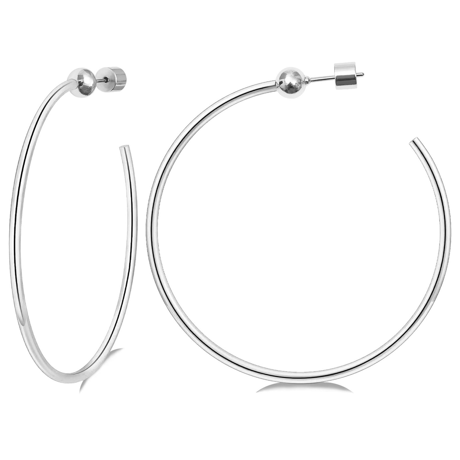 Silver Earrings for Women Hypoallergenic Big Hoop 60mm-Silver 