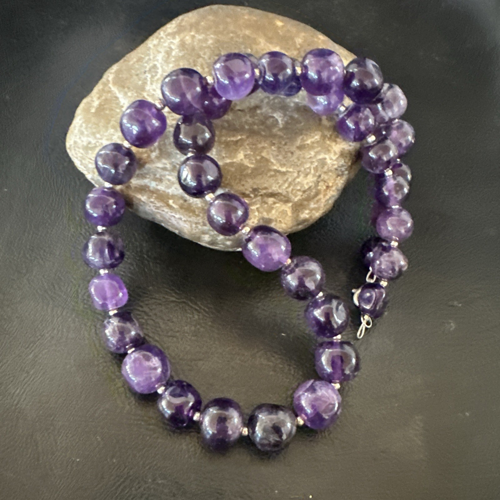 12mm Purple Amethyst Southwestern Sterling Silver Necklace 20” 19570