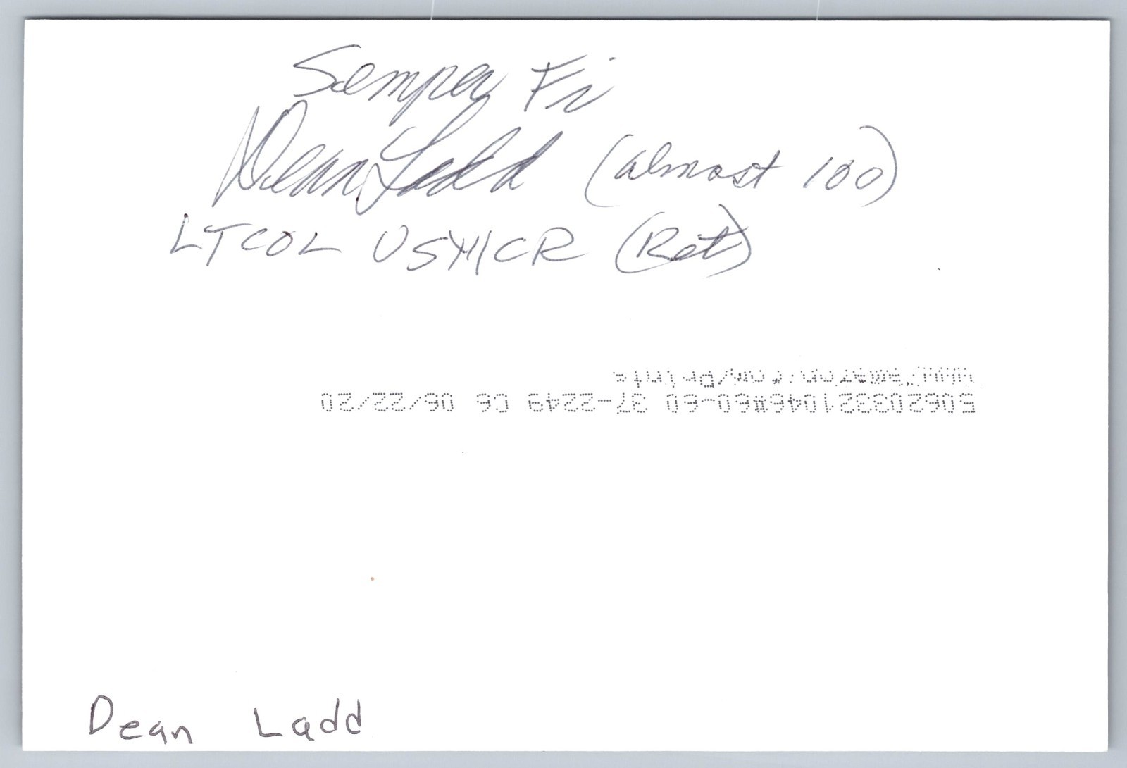 Dean Ladd Hand Signed Autograph - WWII Veteran