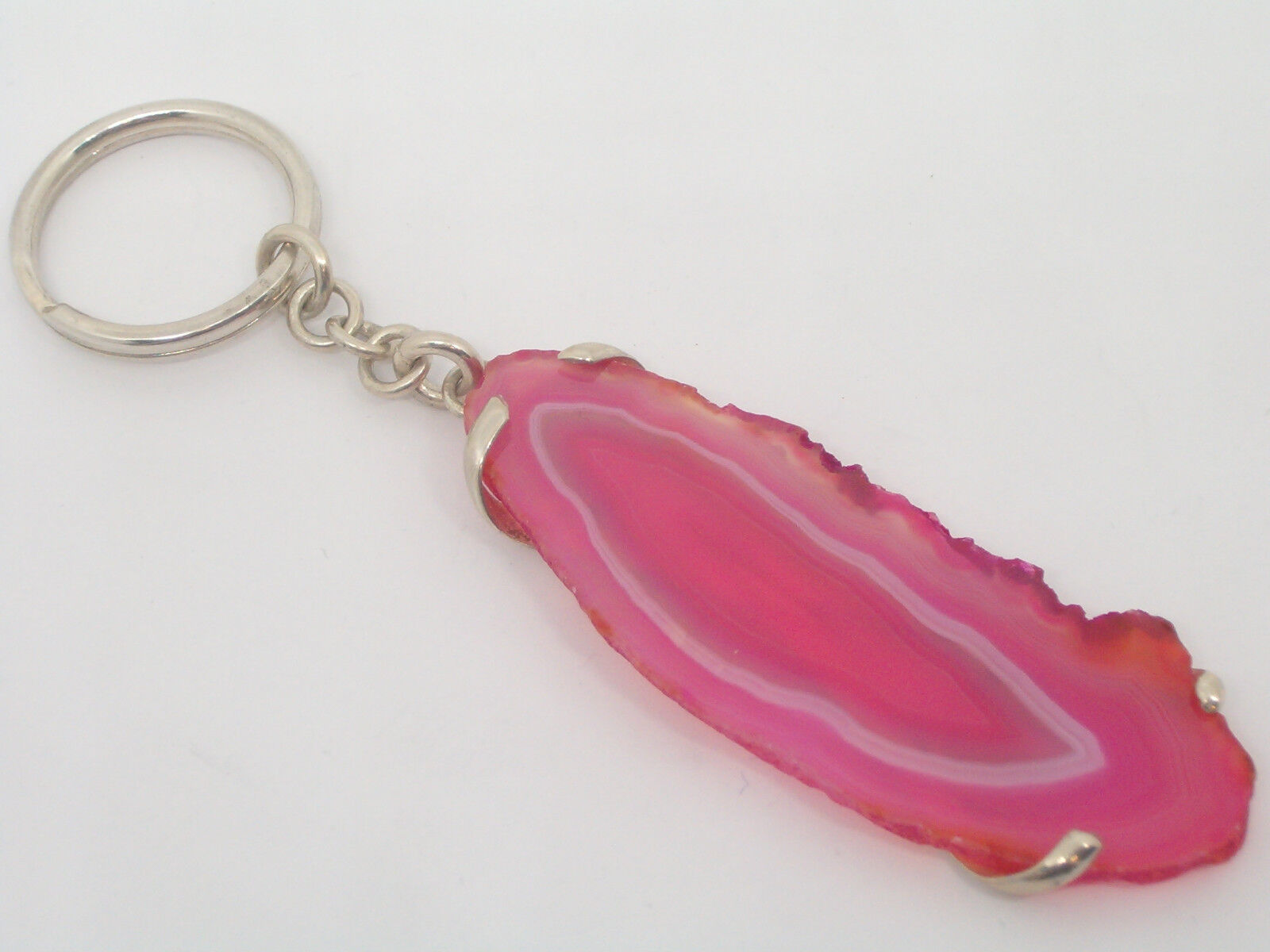 Keychain In SILVER 925 And FUCHSIA AGATE - SEMI-PRECIOUS STONE - Key Ring