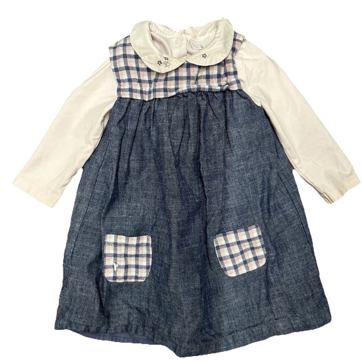 Baby Girl The Little White Company Collared Pink Blue Dress Size 6-9 Months