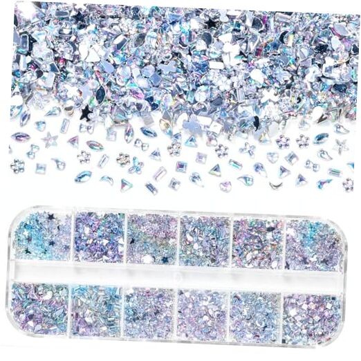 2000 Pcs Mini Nail Stones and Gems, Nail Crystal Multi Shape Set 2-AB Colors