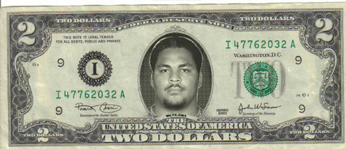 Seahawks Walter Jones with 5x7 plaque $2 Dollar Bill Mint! Rare! $1