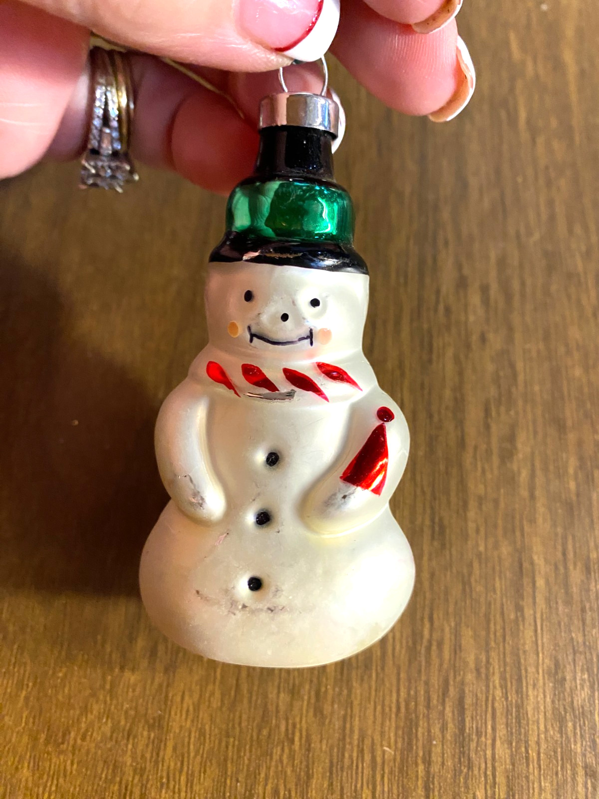 Vintage Blown Glass Snowman Christmas Ornament 3 1/4"