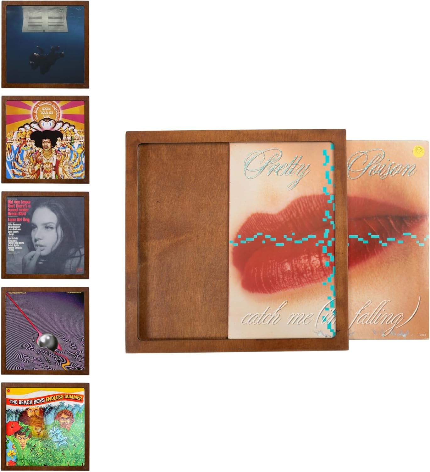 Ilyapa Removable Vinyl Record Display Frame - 6 Pack Wood Record Album Frame for