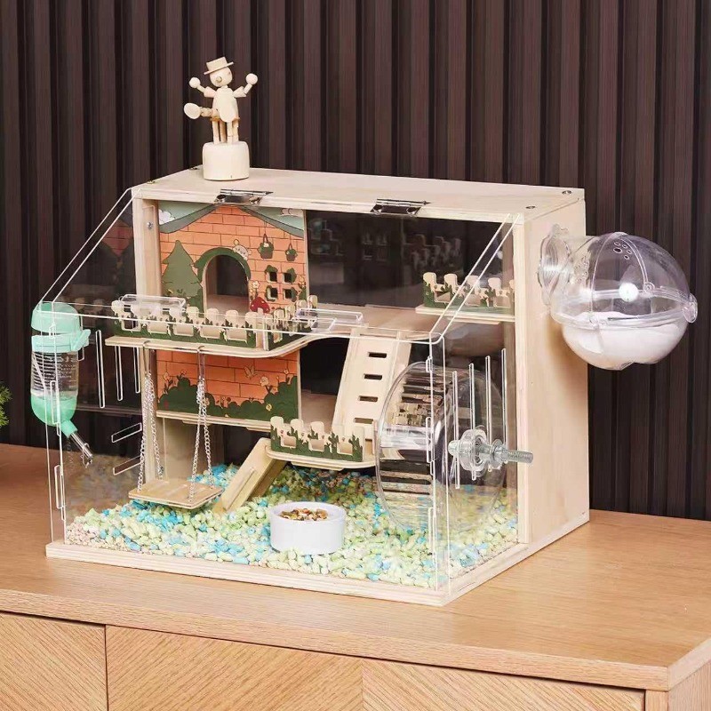11 in 1 Wooden Hamster Cage with All Accessories 15.8 Inch 3-Layer Dwarf Acrylic