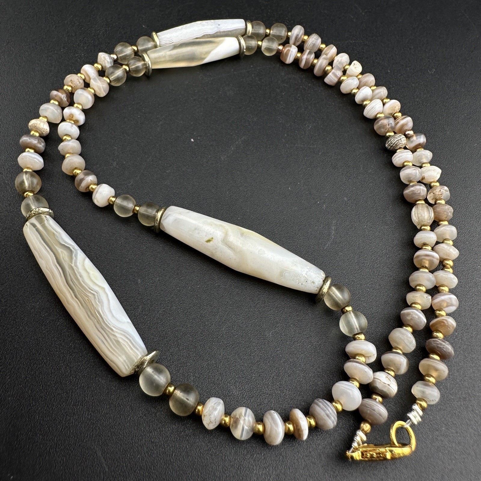 Ancient  Old Soleimani Banded Agate Beads Necklace