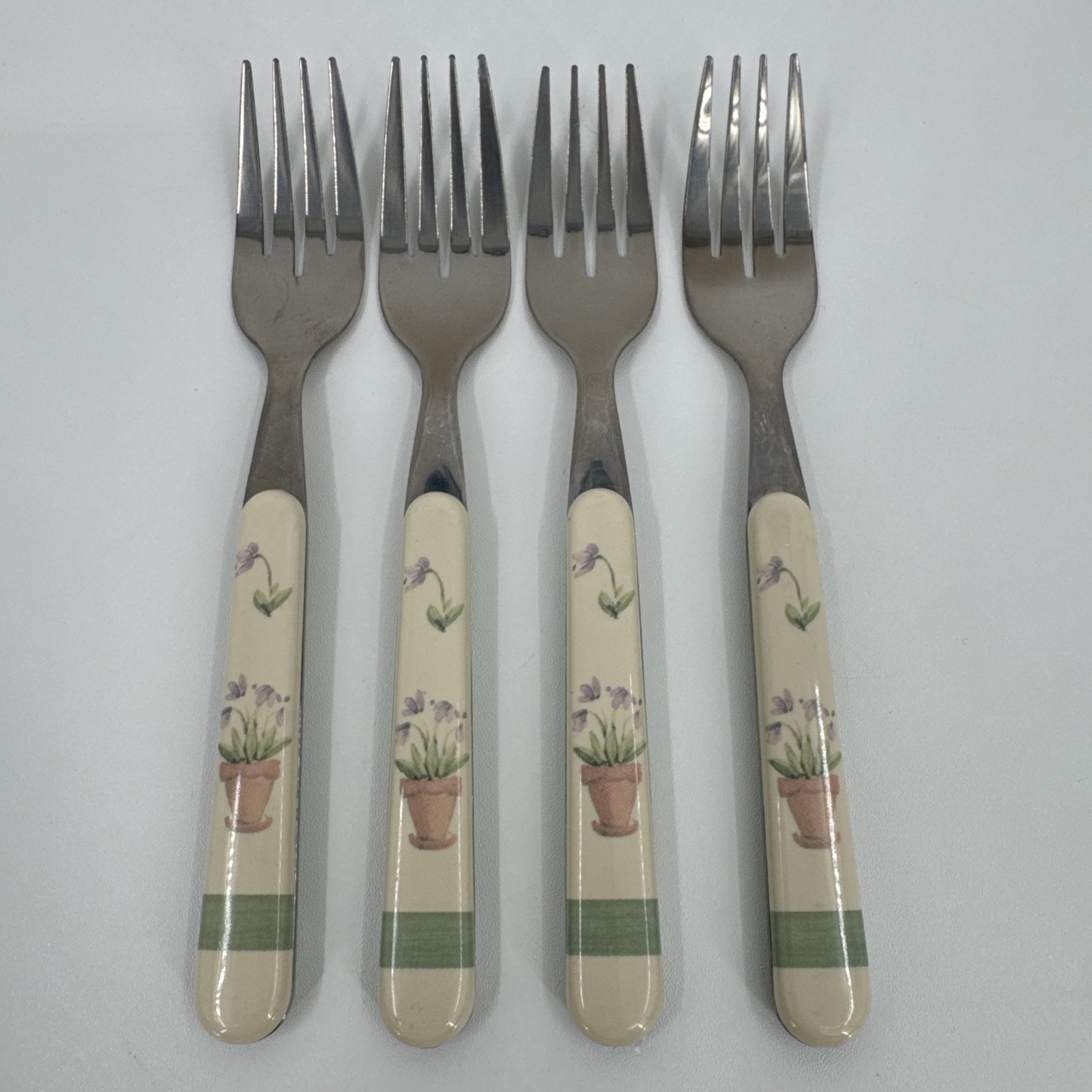 4 Pfaltzgraff Flower Garden Salad Forks Plastic/Stainless