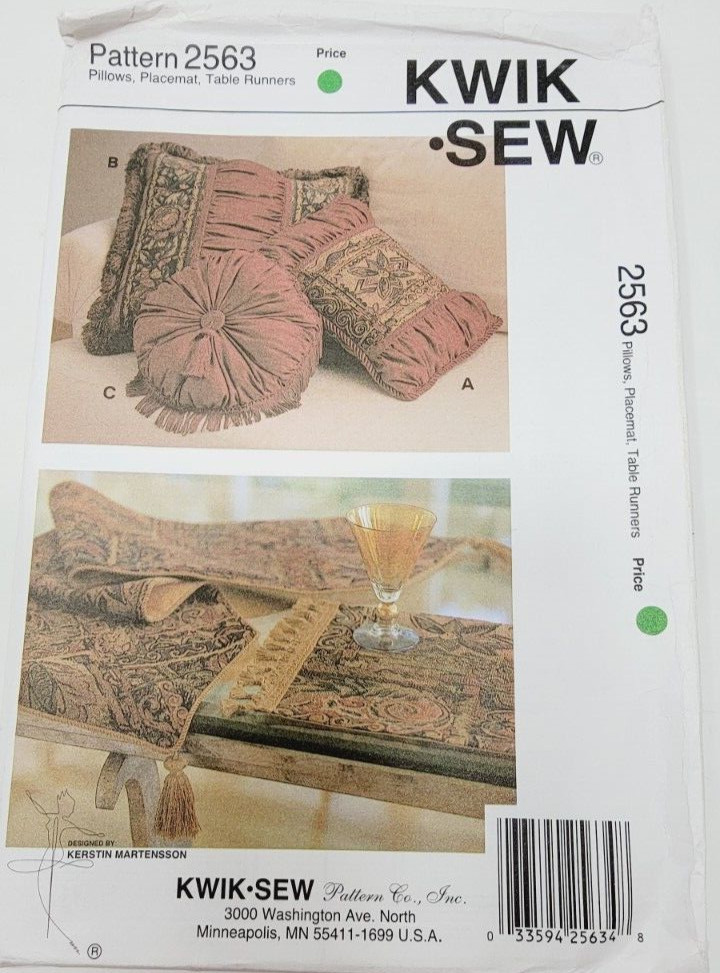 Kwik Sew 2563 Pillows Placemats Table covers sewing pattern