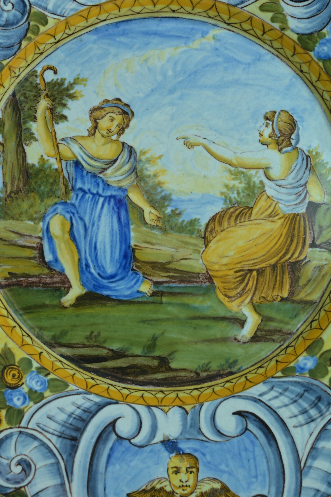 Paire de grand plat faience Avelli de Rovigo Urbino Italie Renaissance Majolique