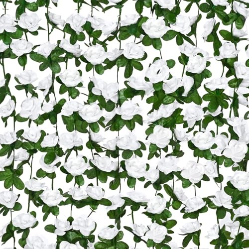  2Pcs 16.4Ft Flower Garland Artificial Rose Vines for Bedroom, Cute 2 Pcs White