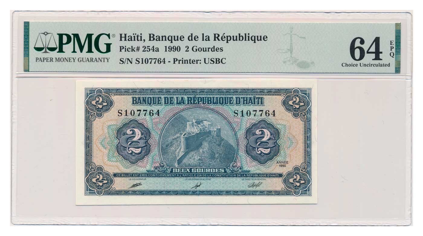 HAITI banknote 2 Gourdes 1990 PMG MS 64 EPQ Choice Uncirculated
