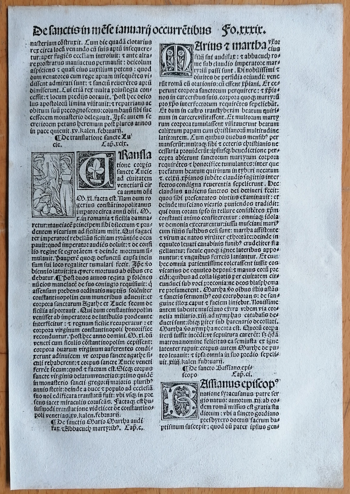 De translatione - Post Incunable Woodcut Leaf P. Natalibus - 1508