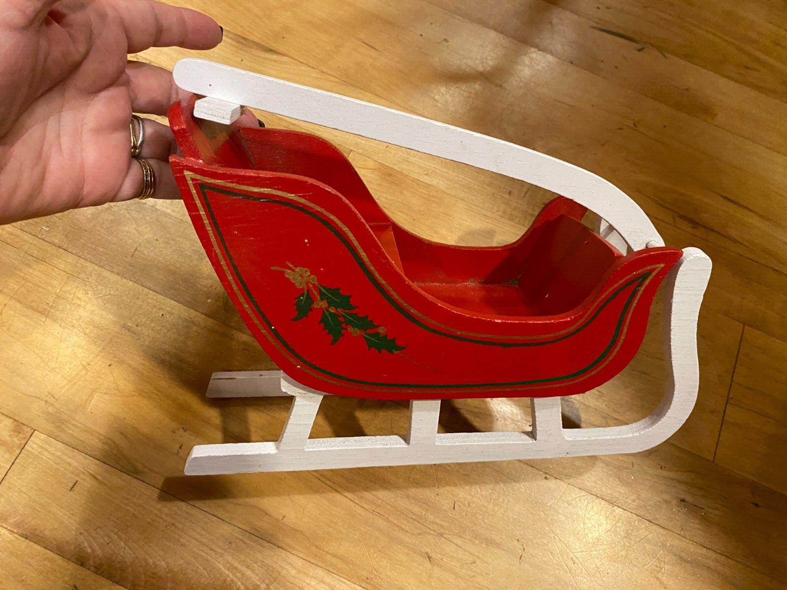 Christmas Red Wooden Santa Sled Sleigh Vintage
