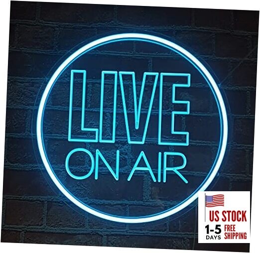  Live On Air Neon Light Sign, Round USB Powered On Air Led Light Up Ice Blue