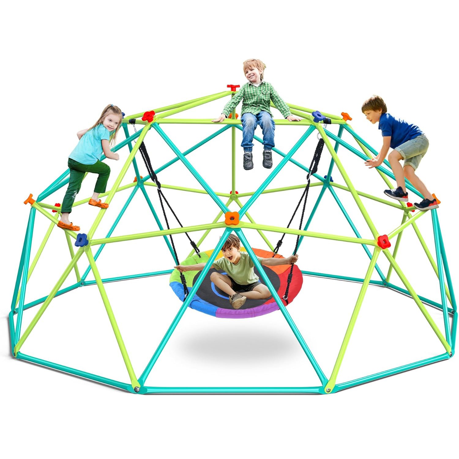 10ft Climbing Dome Swing Set Jungle Gym Saucer Swing 800lb Outdoor Play for Kids
