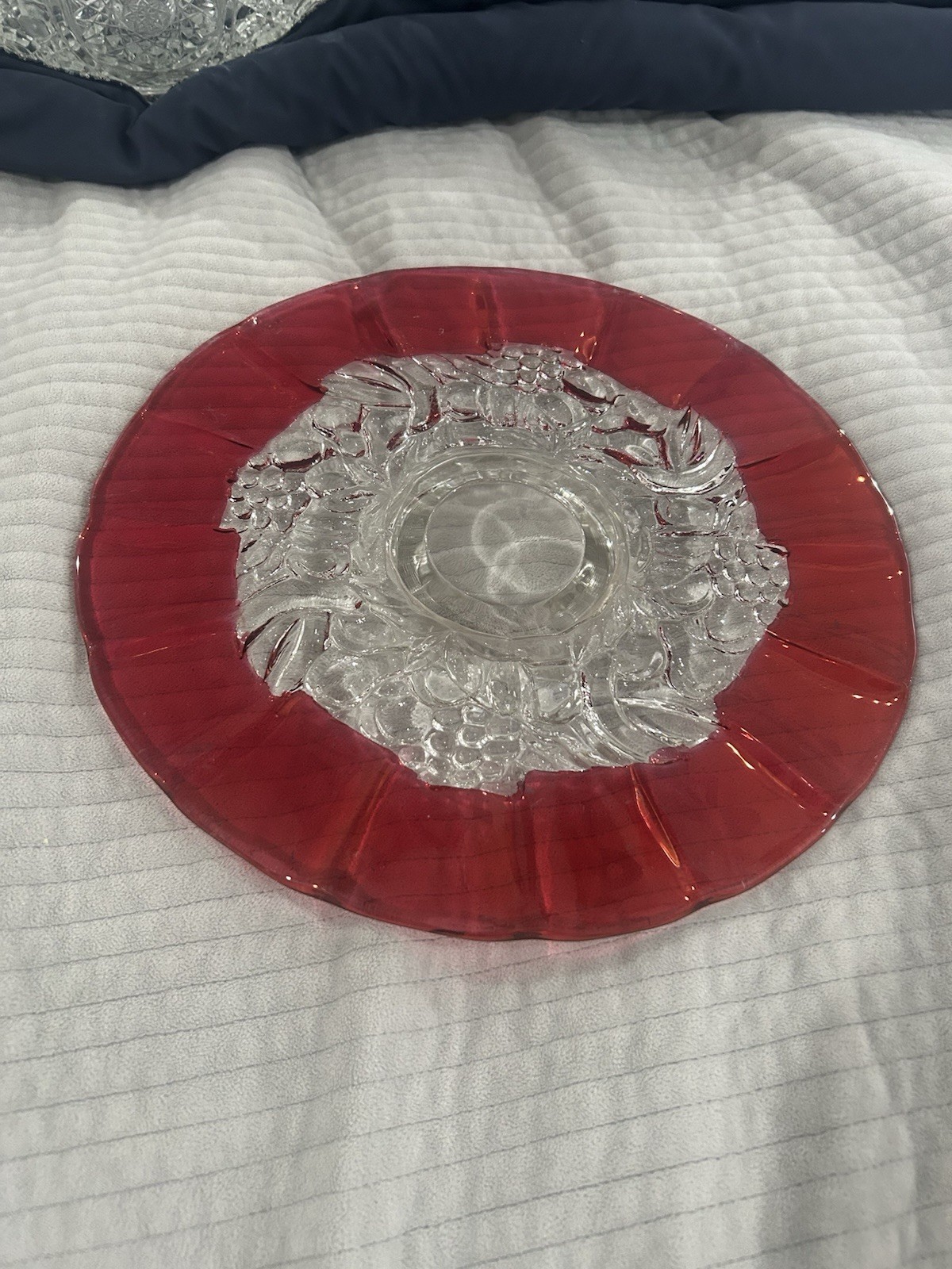 Vintage Cranberry Flash Indiana Glass Garland Footed Cake Plate 13.5" OF15