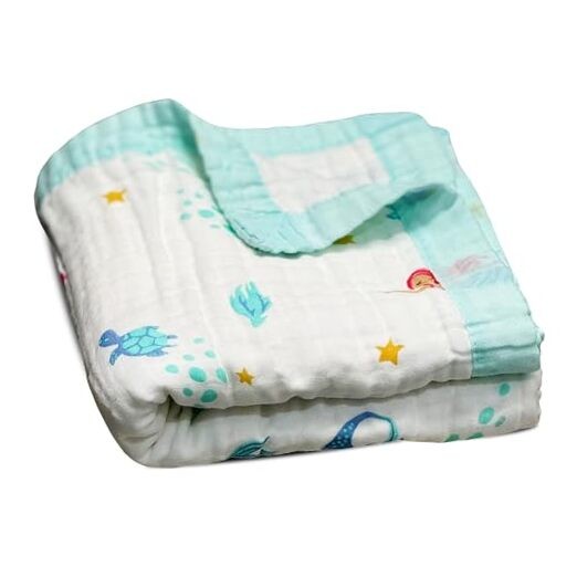 100% Cotton Muslin Baby Blanket | Soft & Breathable 6-Layer Magical Mermaid