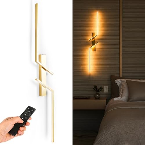1-Pack Battery Operated Wall Sconce - 39 Inch Modern LED Light for Bedroom Gold