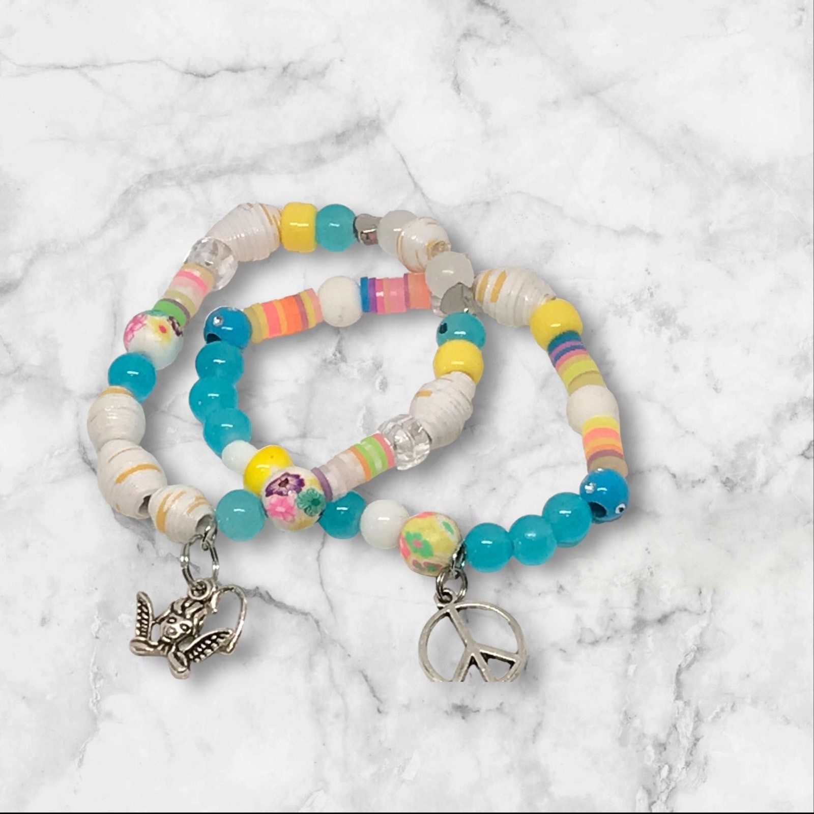 Handcrafted Beachy Boho Vibes Bracelet Unique Beads Charms Pastel Set Pastel 