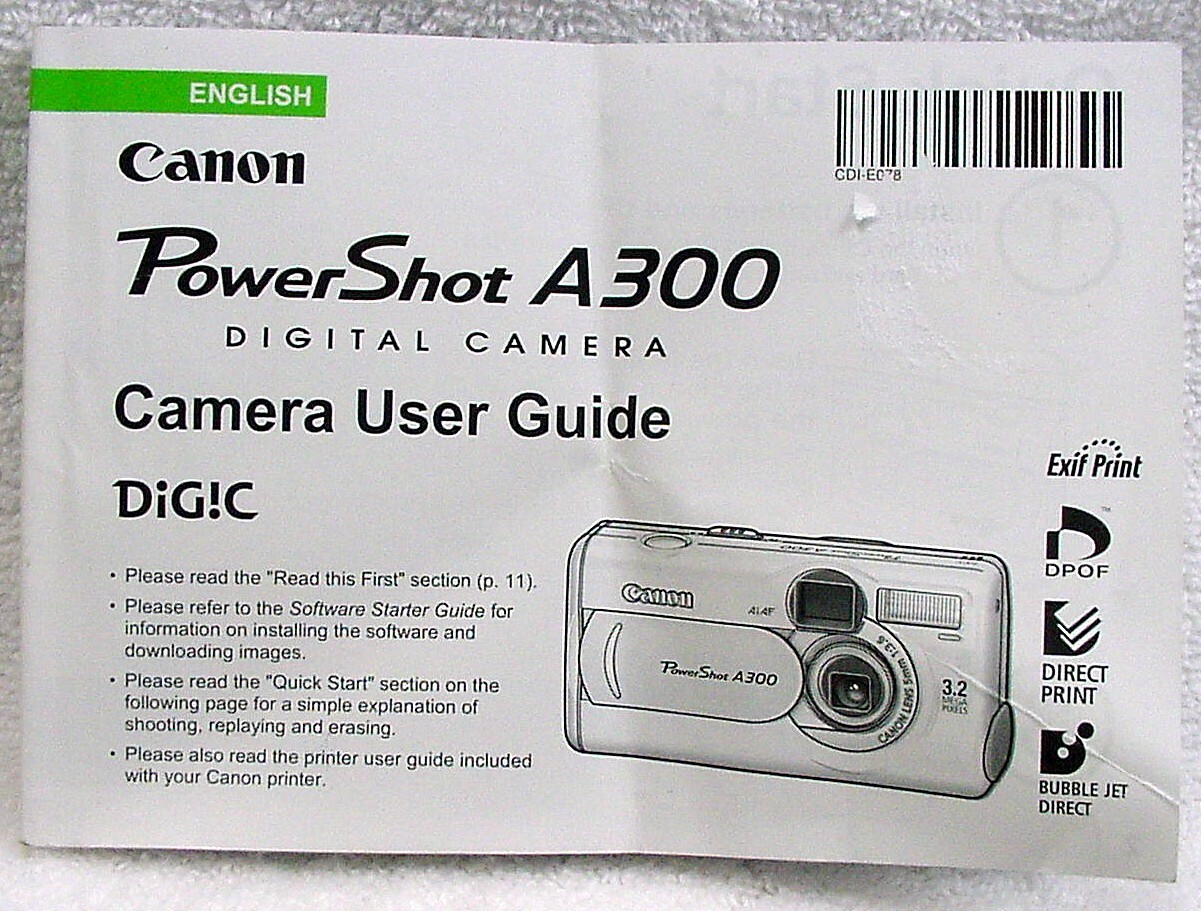 Canon Powershot A300 Digital Cam Users Guide DiG!C | Instruction Bk | 143pg |$9