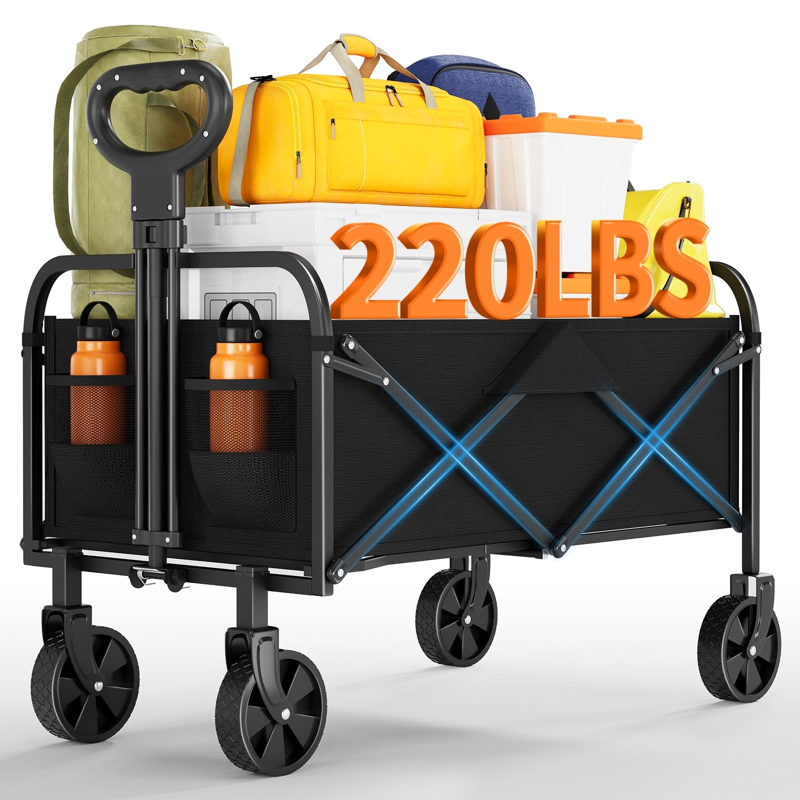 Wagons Carts Foldable Utility Collapsible with All-Terrain Wheels Drink Holders