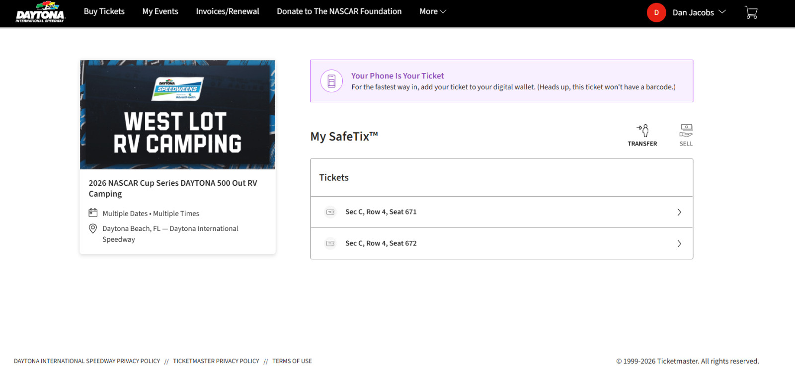 Daytona 500 2026 RV Camping – 2 Side-by-Side Buddy Sites – West Lot Turn 1