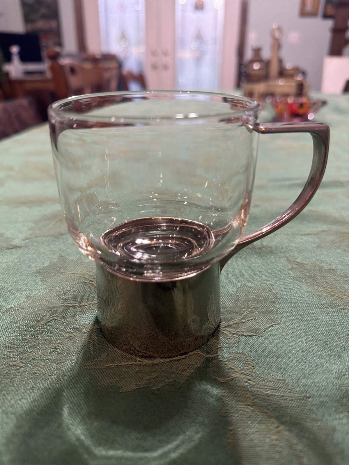 Vintage Melco Glendale Mug Gold Metal Glass Coffee Cup MCM Mid Century