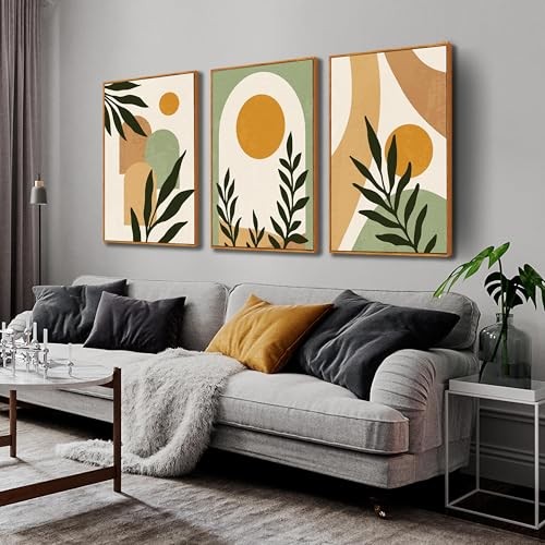 Framed Boho Sun Canvas Wall Art Set of 3, 24"L x 36"W A02 Boho with Frame