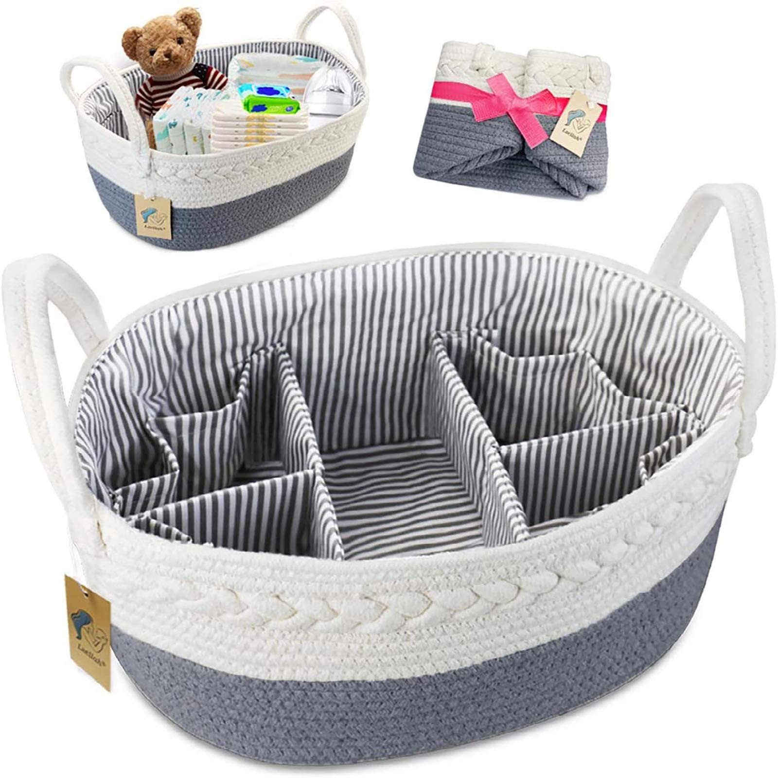 Baby Diaper Caddy Organizer - Extra Large Nappy Caddy Rope Nursery Storage Bi...