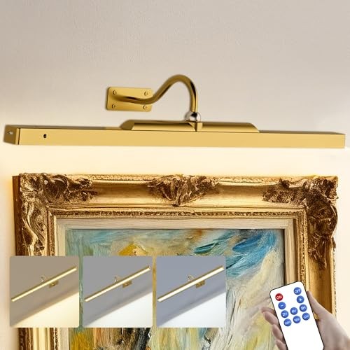 24 Inch Picture Light for Wall - Brass Battery Operated 1 Pack Antique Gold