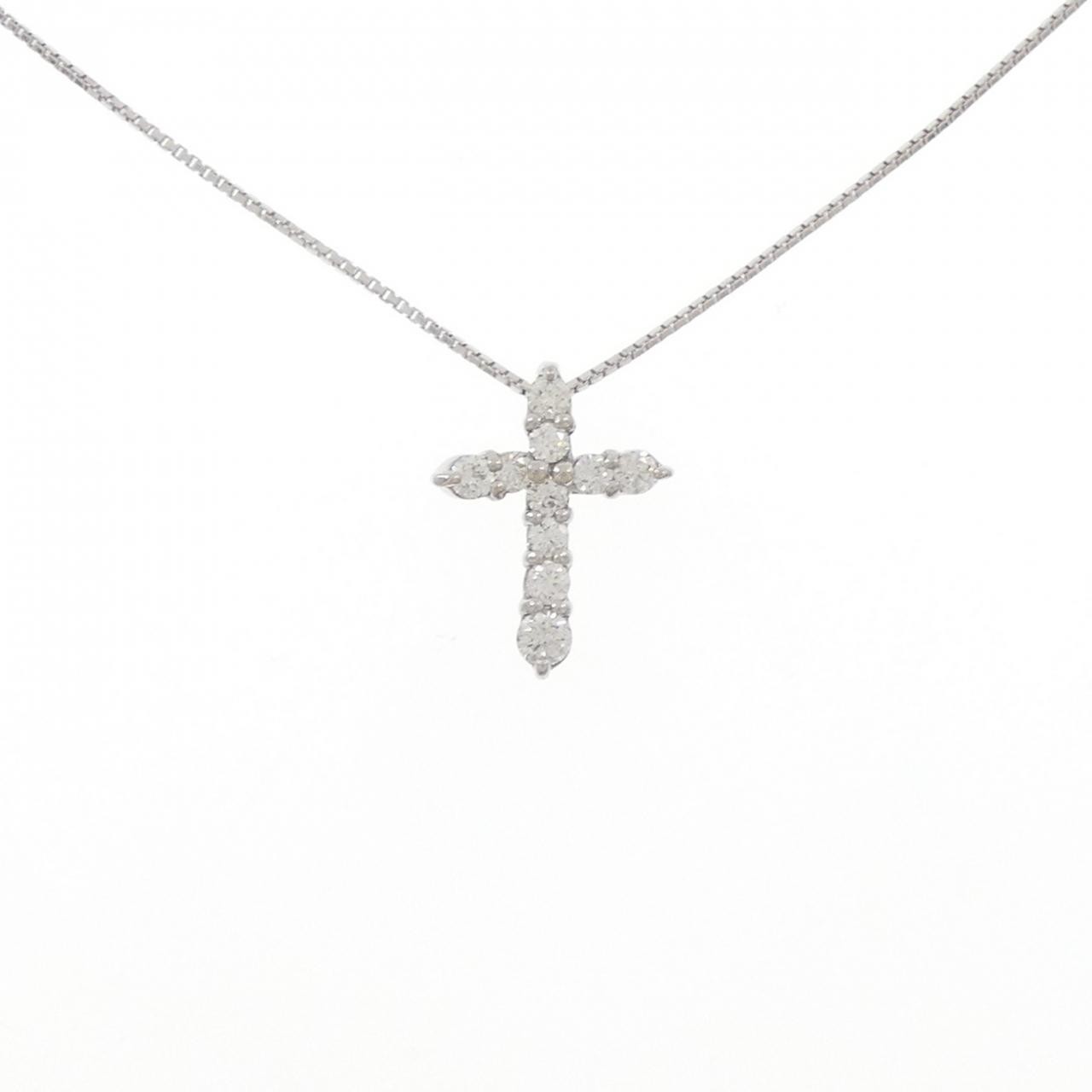 Authentic K18WG Cross Diamond Necklace 0.50CT #260-006-470-6238