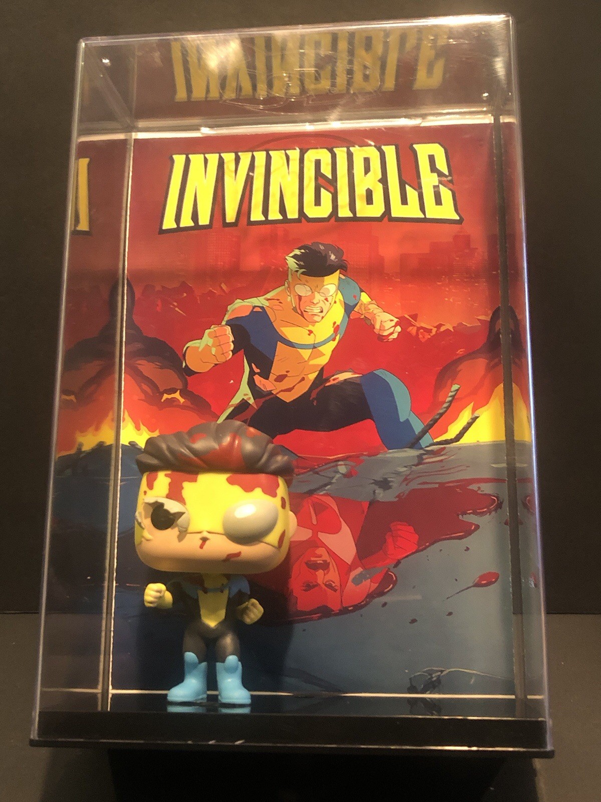 Custom Invincible Mark G. SHADOWBOX - Case, Funko Pop # 1502  w/ matching  art