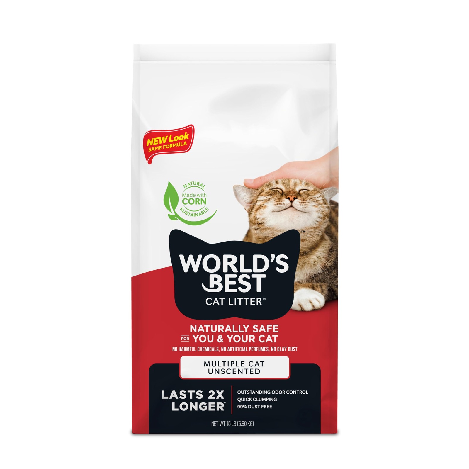 WORLD'S BEST CAT LITTER Multiple Cat Unscented, 15-Pounds - Natural Ingredients,