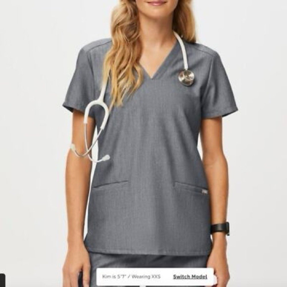 FIGS Technical Collection Scrub Top Gray V-Neck Size M