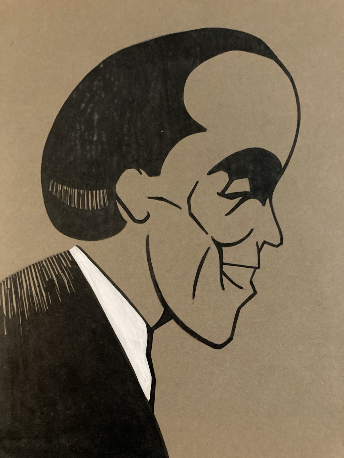 Très Beau Dessin Encre Portrait Homme Expressionniste 1950 A Identifier Ancien