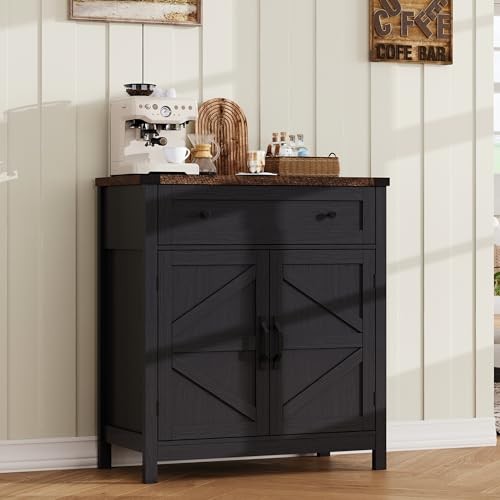  Kitchen Storage Cabinet, Coffee Bar Cabinet, Farmhouse Buffet Vintage Black