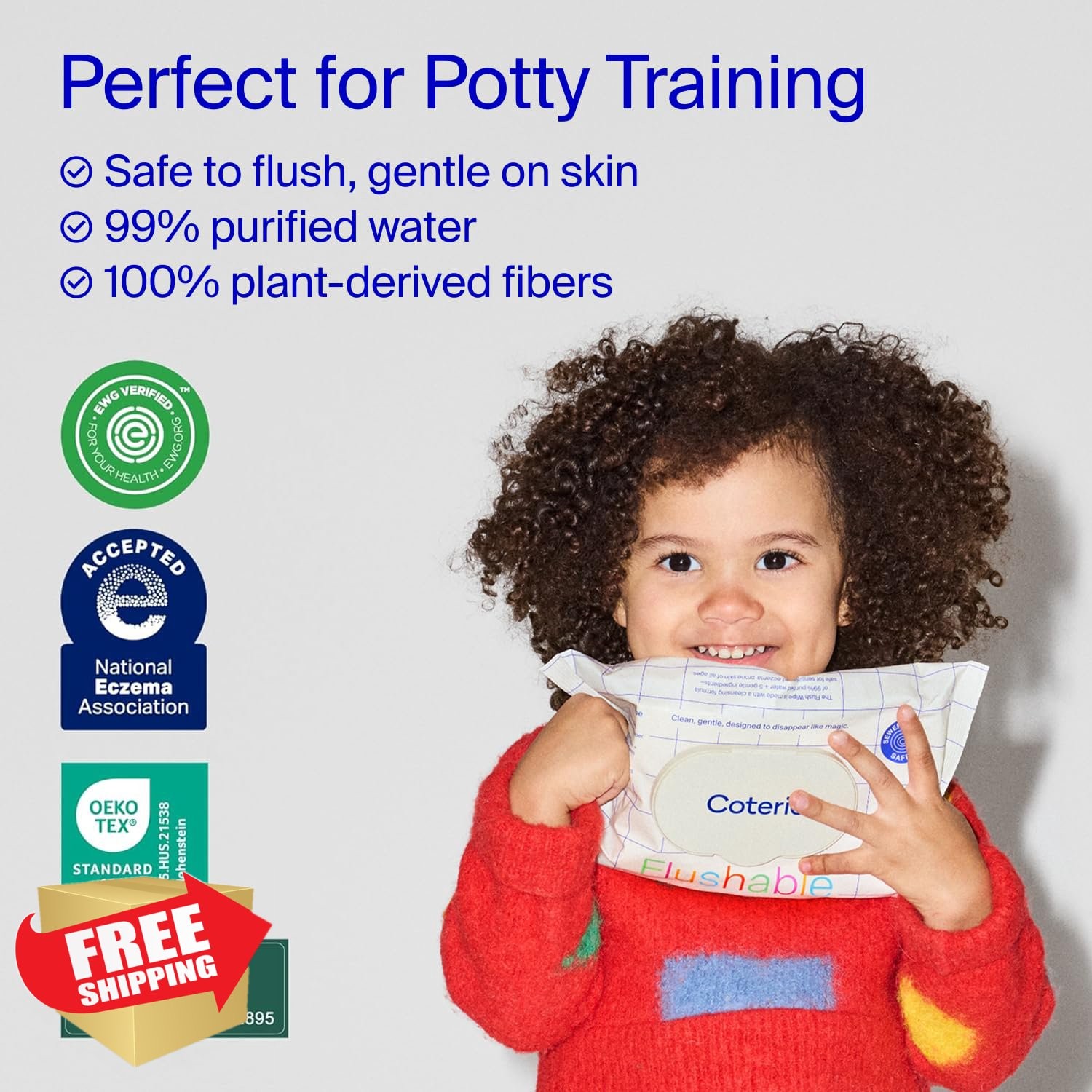 Coterie Flushable Wipes Toddler Potty Training 16 Pack Fragrance Free