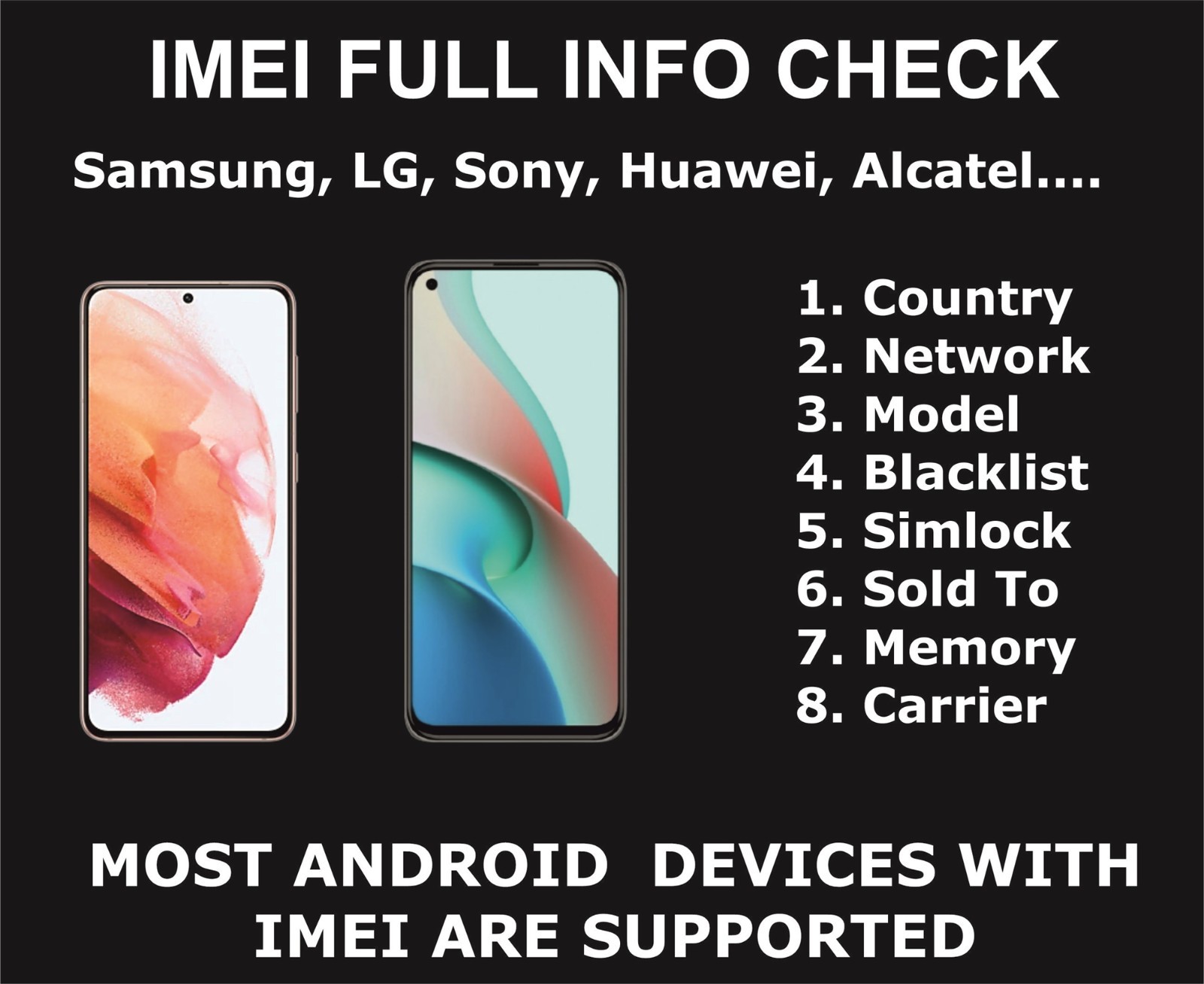 Android Imei Info Check, Network, Sold By, Carrier, Status, Country, Memory