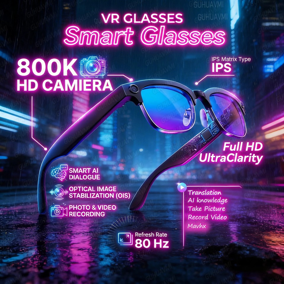 4K HD AI Smart Glasses 800w Pixel Camera Bluetooth Call Voice Music Player New