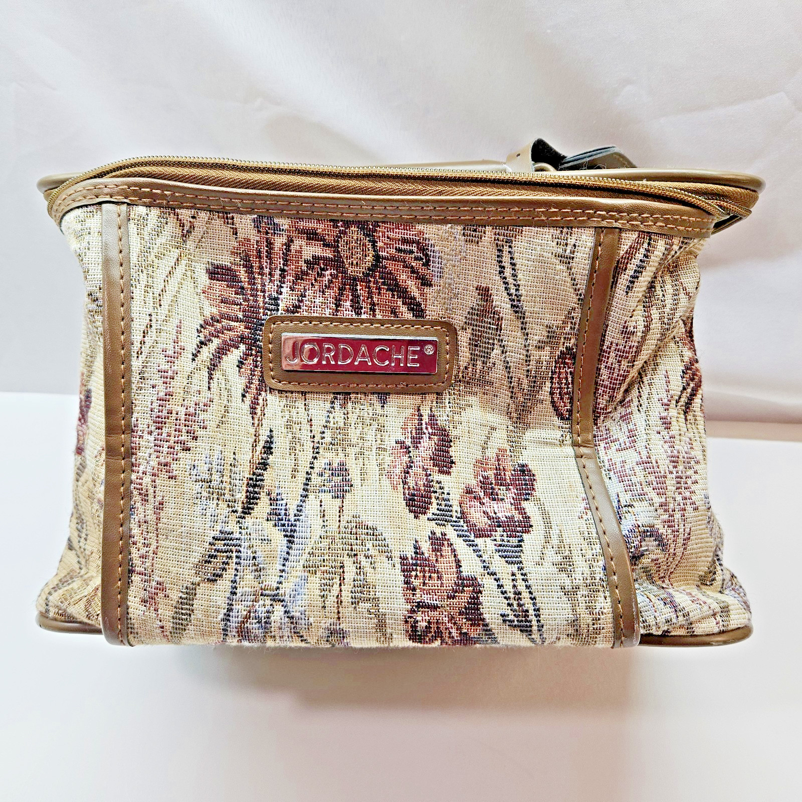 Vintage Jordache Soft Sided Floral Tapestry Travel Bag Makeup Case with Handle