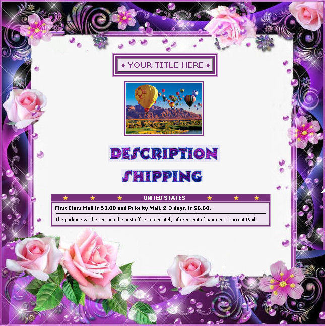 AUCTION TEMPLATE Pink Roses Frame Border Design - FREE Shipping