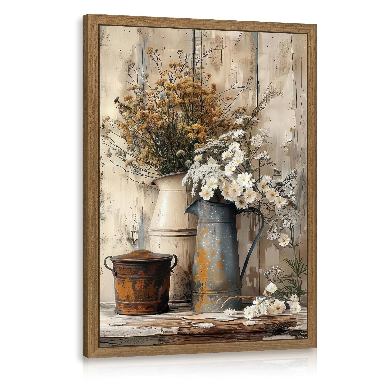 Clicyre Vintage Wildflower Wall Art, 12x16 Inch Wood Framed Farmhouse Botanic...