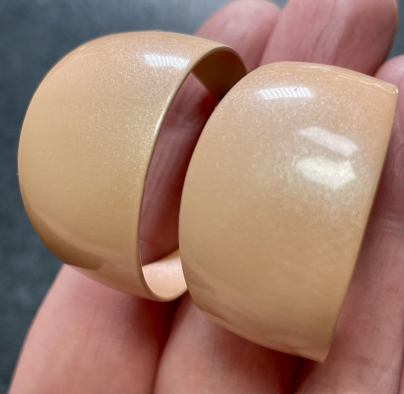 Vintage Light Orange/Beige 1.3” Retro Enameled Metal Hoop Earrings