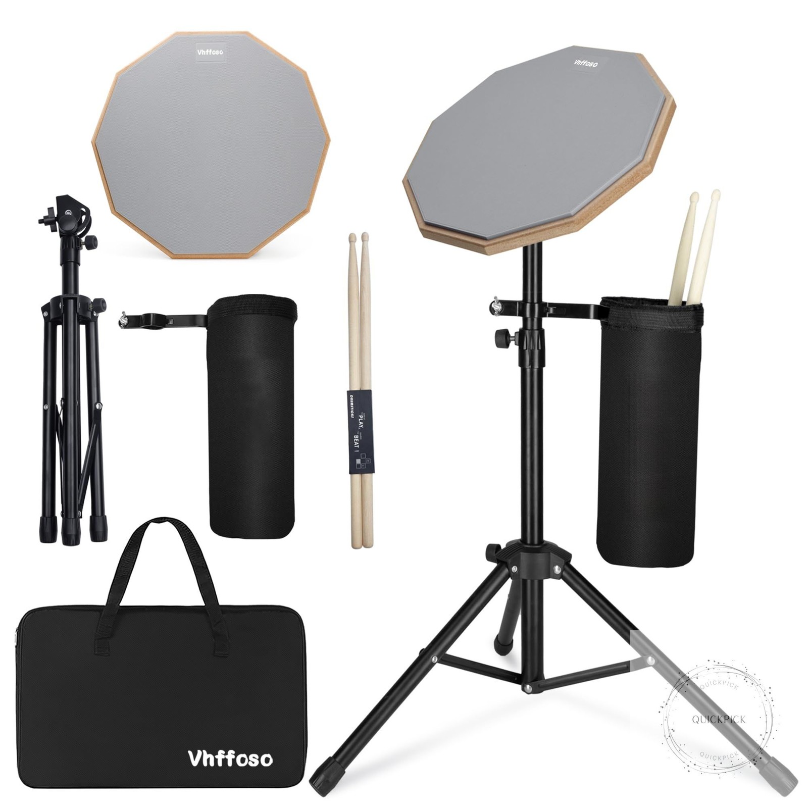 12 Inch Practice Drum Pad with Stand Sticks and Drum Stick Bucket Beginner Snare
