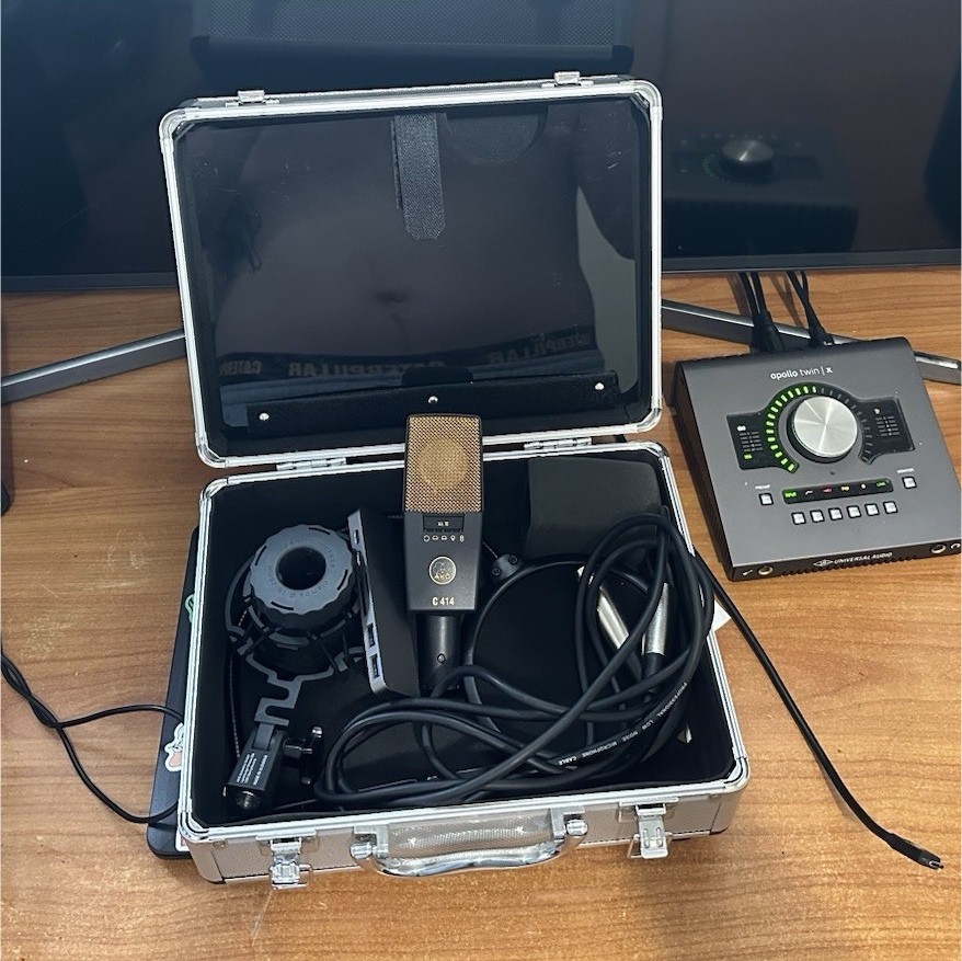 AKG C414 Mic, Universal Audio Interface, Mackie Monitors, Tascam Headphones Lot