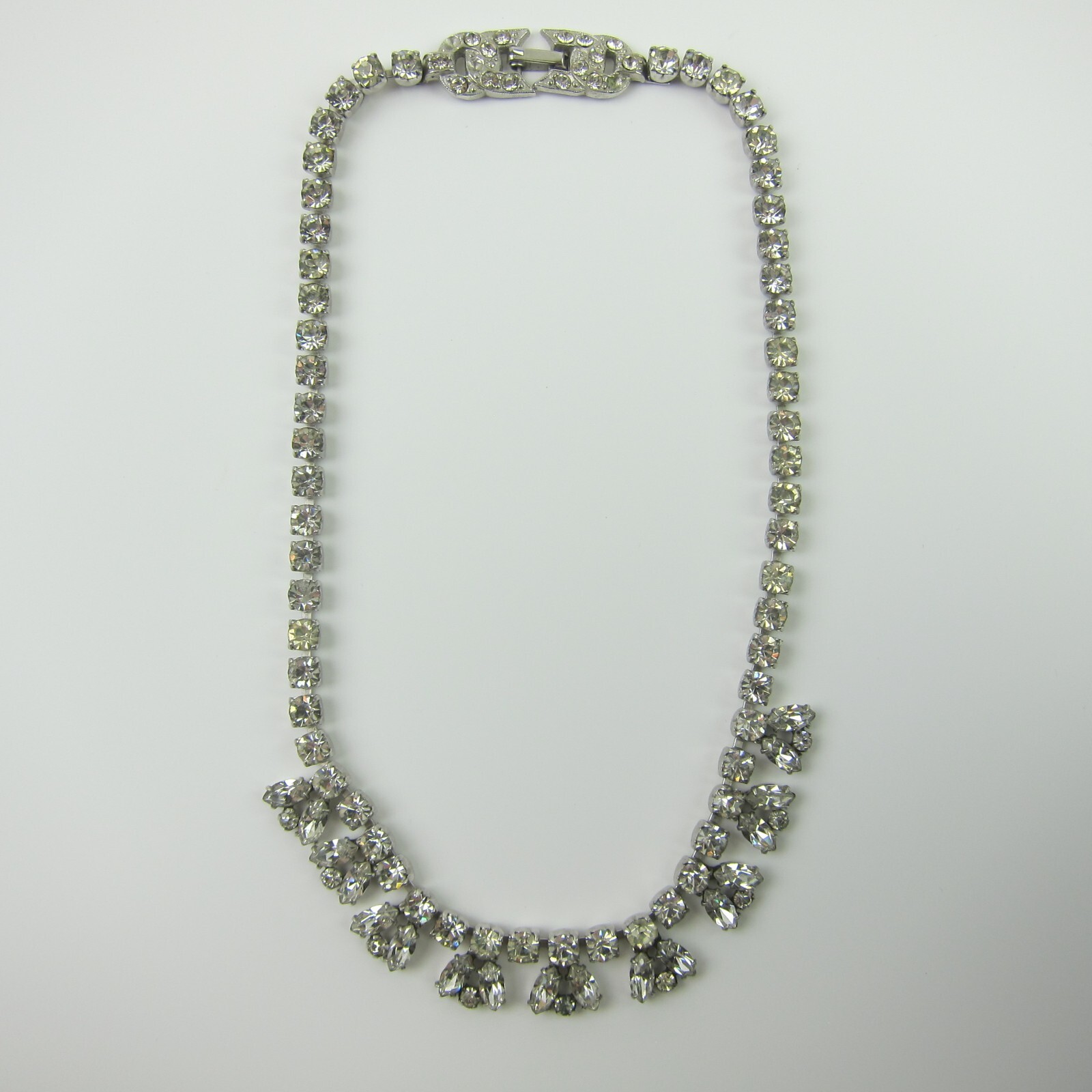 Vintage Garne Rhinestone Bib Necklace Statement Retro Costume Estate Jewelry
