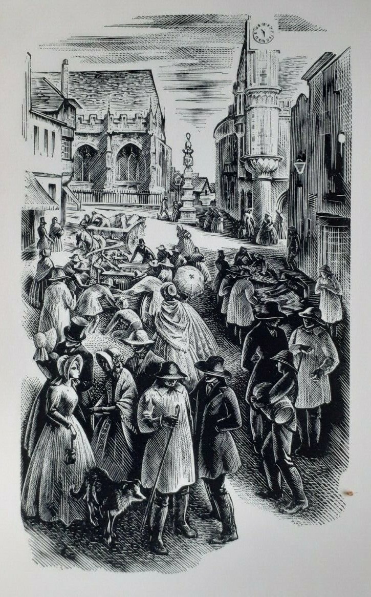 Country Town Market : 1948 Print of a Woodcut By A. MILLER PARKER